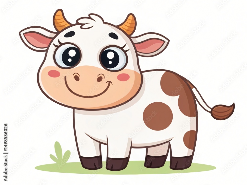 Obraz premium Adorable Cartoon Calf Cute Baby Cow Illustration Farm Animal Character Design