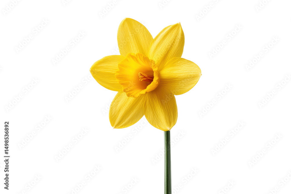 Fototapeta premium Bright yellow daffodil blooming against black background, cut out