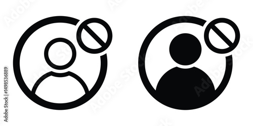 Blocked User and Disabled Account Icons – Flat and Outline Style Set for Social Media Restrictions, Vector illustration.