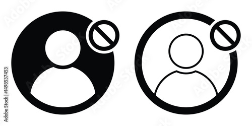 Blocked User and Disabled Account Icons – Flat and Outline Style Set for Social Media Restrictions, Vector illustration.