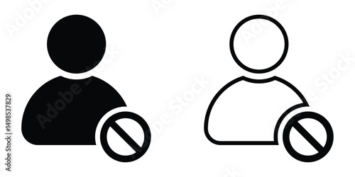 Blocked User and Disabled Account Icons – Flat and Outline Style Set for Social Media Restrictions, Vector illustration.