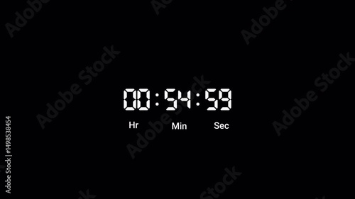Animated Digital one hours countdown timer in one minute 1 hour countdown, timer animation in sixty seconds,4k video
