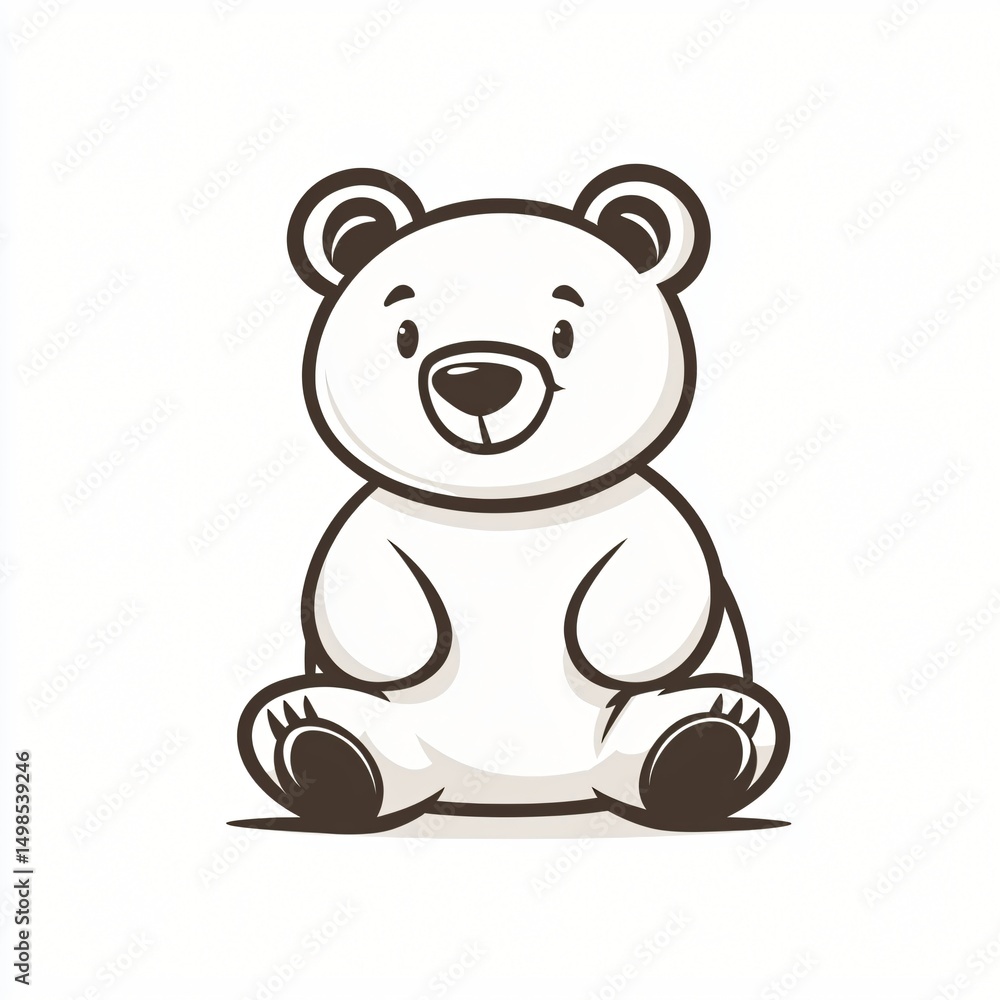 Obraz premium Adorable Cartoon Polar Bear Cub Sitting Cute White Bear Illustration Childrens Book Design
