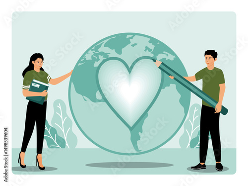 Save planet earth concept. People trying to save planet earth with eco friendly technologies.