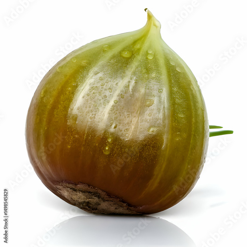 A fresh, dewy onion with a smooth, glossy surface showcasing its natural beauty.