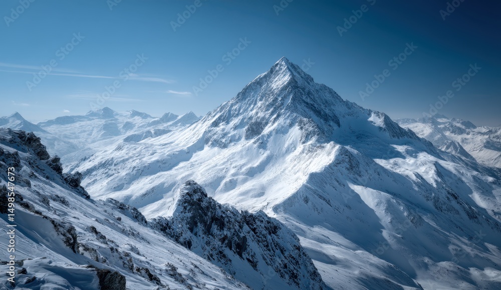 Obraz premium Snowy mountain peak under blue sky