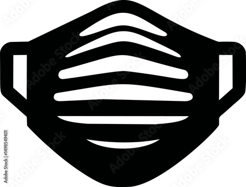 Black and white medical face mask icon representing health protection. Vector illustration