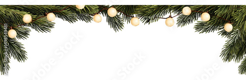 Holiday Garland with Warm Lights: An inviting image of evergreen garland adorned with delicate warm-toned lights, perfect for evoking the spirit of holiday joy and celebration.