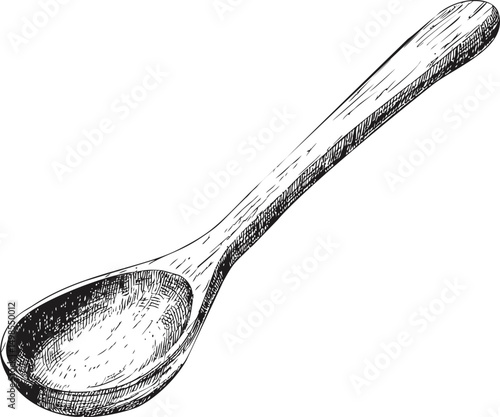 Hand-drawn illustration of a wooden spoon with intricate details. Vector illustration