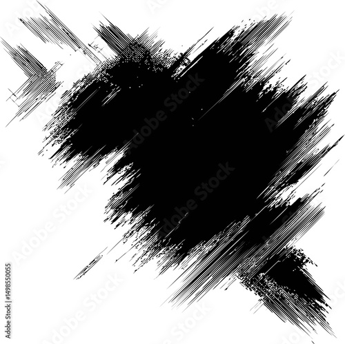 Abstract black ink splatter with dynamic brush strokes. Vector illustration