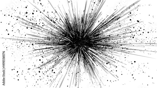 Dynamic black ink explosion with splatters, abstract art. Vector illustration