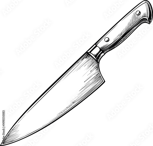 Illustration of a detailed chef's knife with intricate handle design, kitchenware art. Vector illustration