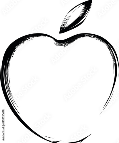 Black and white sketch of a stylized apple with detached leaf. Vector illustration
