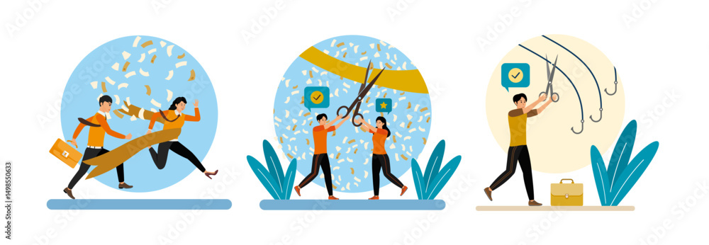 Fototapeta premium Finish line winner. Grand opening card with ribbon. Protection From Online Threats.