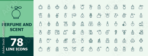 Perfume icon set. Contain linear symbols beauty, fume, edit, scent, fresh and more. Scent icon set. Minimalist icons pack. Vector illustration.