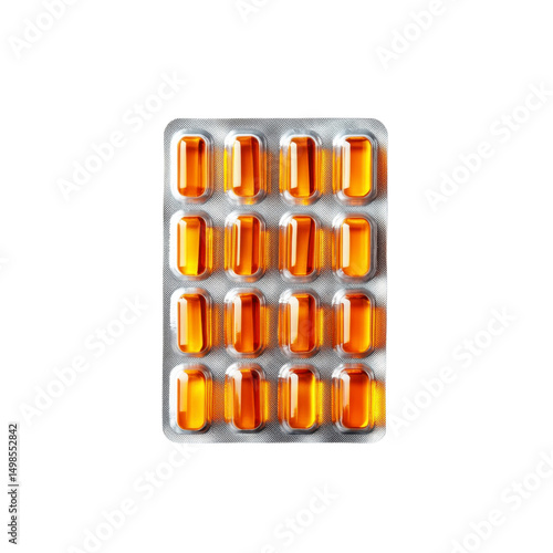 Blister Pack of Shiny Orange Capsules or Tablets - Health Supplement