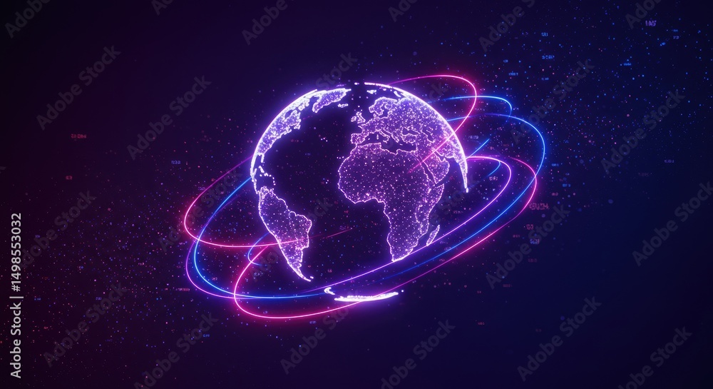 Obraz premium Digital globe with glowing rings