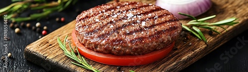 Grilled burger patty tomato onion