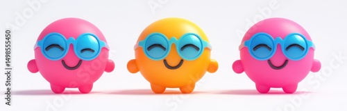 This delightful image showcases colorful toy characters wearing glasses, radiating joy and playfulness. Perfect for various creative projects!