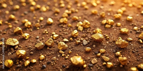 Gravely terrain with gold nuggets scattered on surface