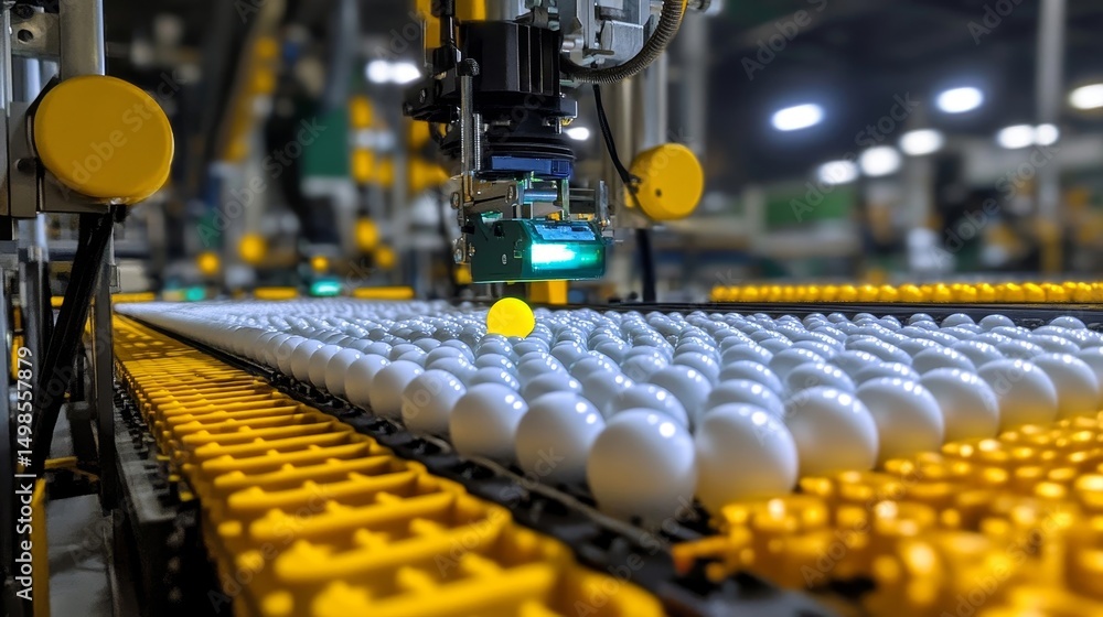 Fototapeta premium A conveyor belt with a machine that is picking up a ball