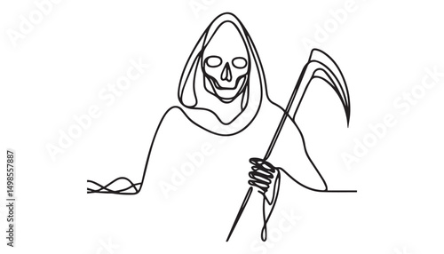 Continuous one single minimal line drawing Grim reaper