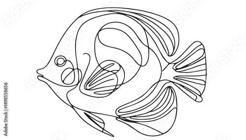 Continuous one single minimal line drawing Blue tang