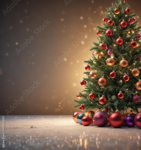Glimmering Christmas tree backdrop, vibrant baubles, soft winter glow , christmas,  sparkle