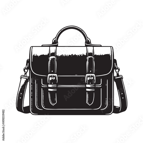 Black Color Satchel Silhouette Vector Illustration, Solid White Background. minimal vector design