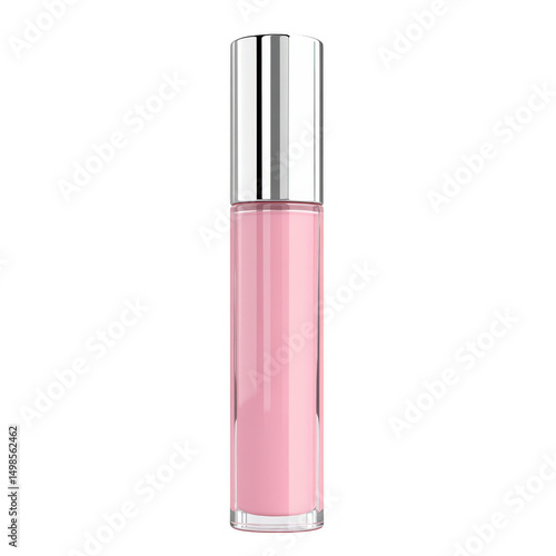 Pink lip gloss with silver cap isolated on transparent background