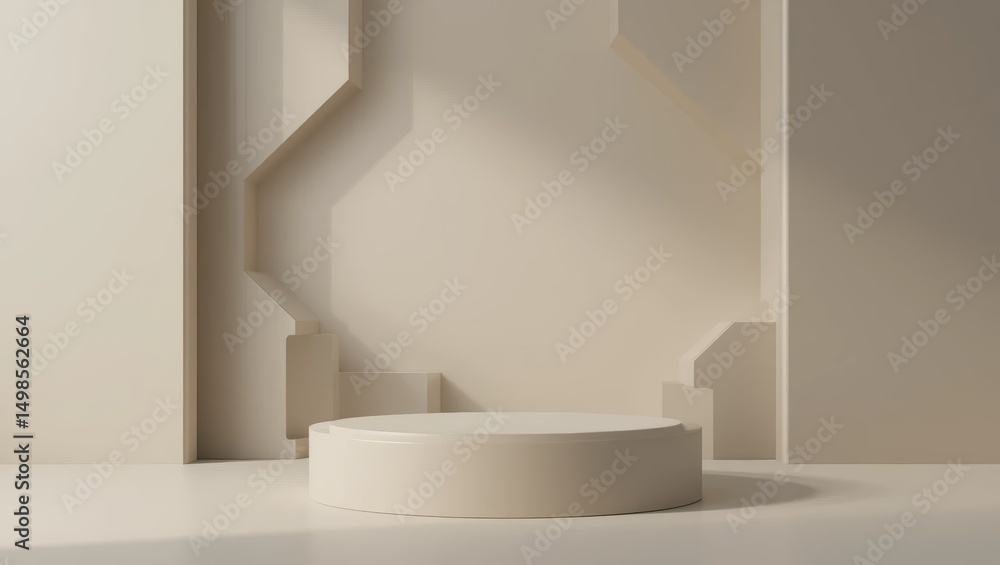 Fototapeta premium Minimalist Geometric Podium in Neutral Tones Against a Soft Abstract Background