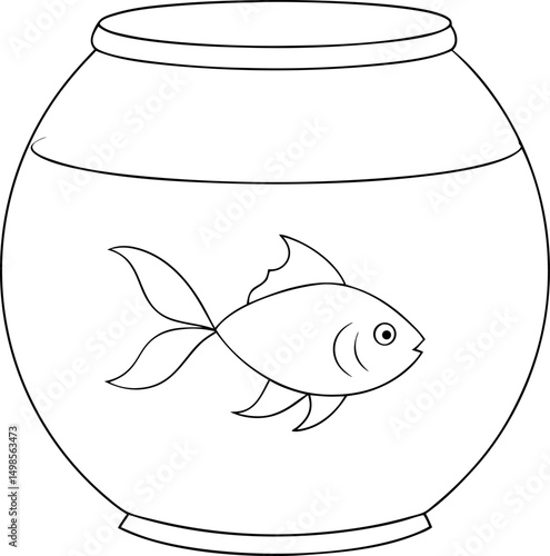 Goldfish swims peacefully inside a rounded fishbowl with water; transparent background makes it versatile