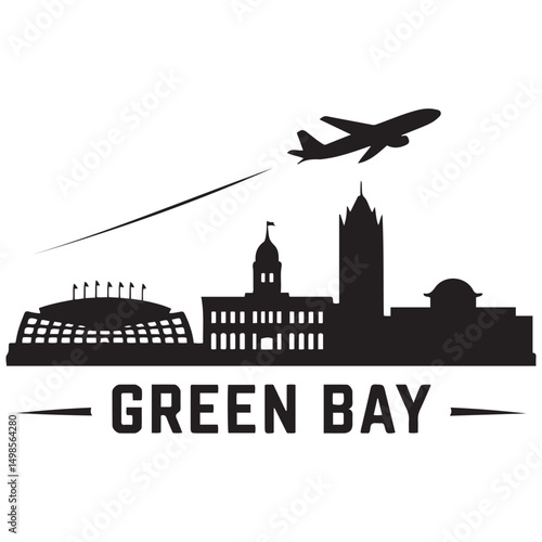 Vector Green Bay skyline. Travel Green Bay famous landmarks. Business and tourism concept for presentation, banner, web site. Vector black silhouette. with white background