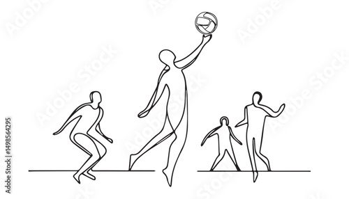 Continuous one single minimal line drawing Volley Ball