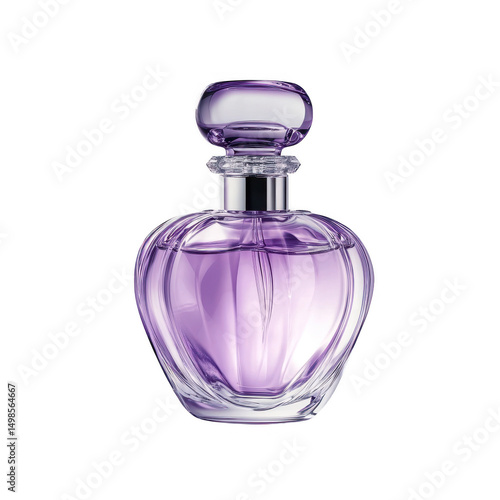 Elegant perfume bottle with purple liquid isolated on transparent background