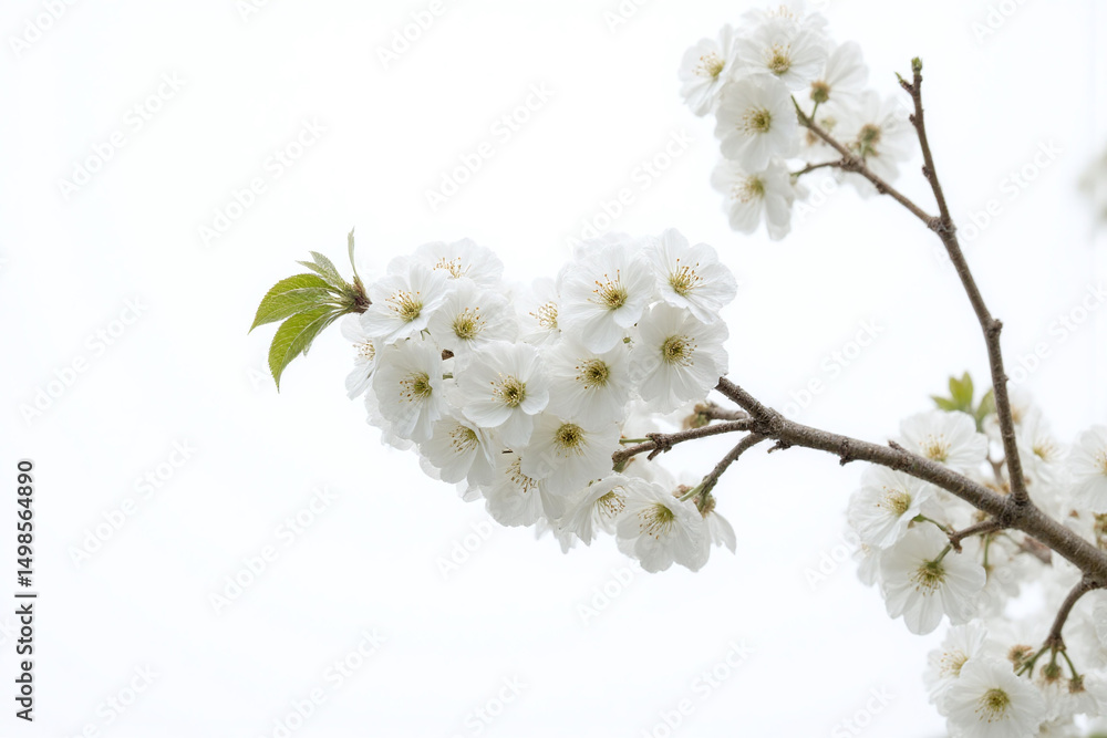 branch with white flowers on a white background branch with white flowers on a white background