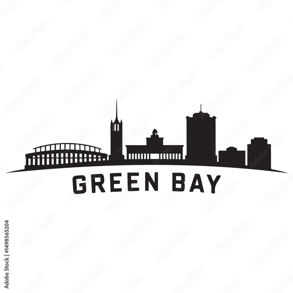 Vector Green Bay skyline. Travel Green Bay famous landmarks. Business and tourism concept for presentation, banner, web site. Vector black silhouette. with white background Vector Green Bay skyline. Travel Green Bay famous landmarks. Business and tourism concept for presentation, banner, web site. Vector black silhouette. with white background