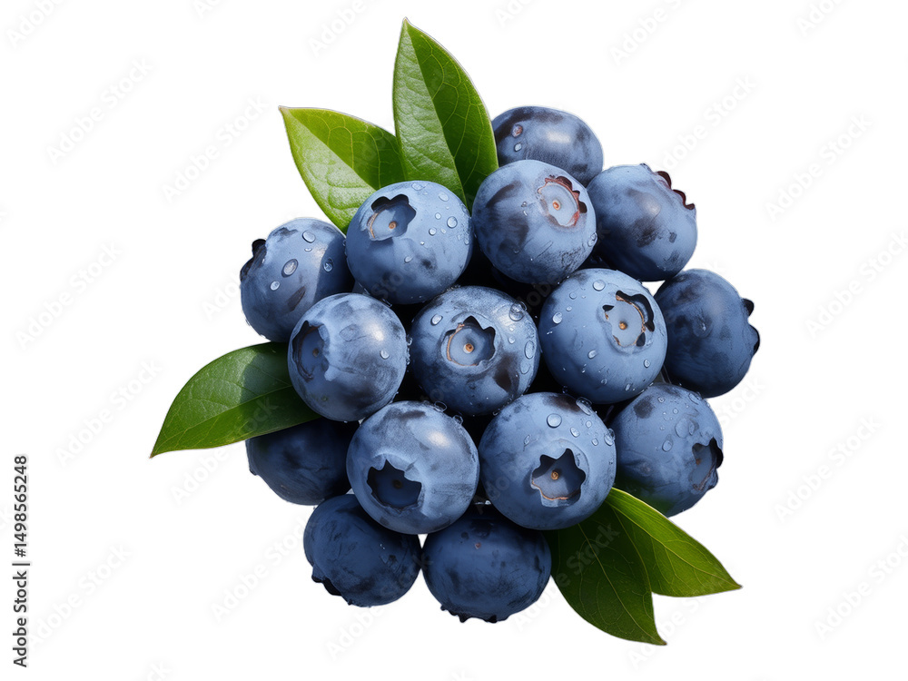 Fresh juicy blueberries cluster green leaves Fresh juicy blueberries cluster green leaves