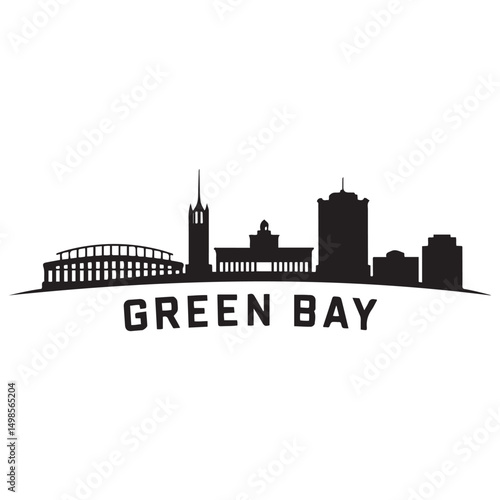 Vector Green Bay skyline. Travel Green Bay famous landmarks. Business and tourism concept for presentation, banner, web site. Vector black silhouette. with white background