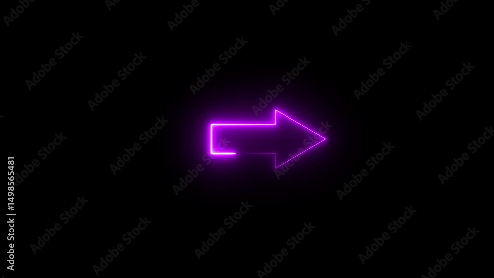 Glowing neon Abstract beautiful right side neon arrow icon animation on black background. Glowing neon Abstract beautiful right side neon arrow icon animation on black background.
