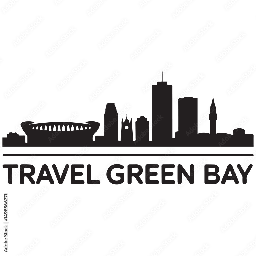 Obraz premium Vector Green Bay skyline. Travel Green Bay famous landmarks. Business and tourism concept for presentation, banner, web site. Vector black silhouette. with white background