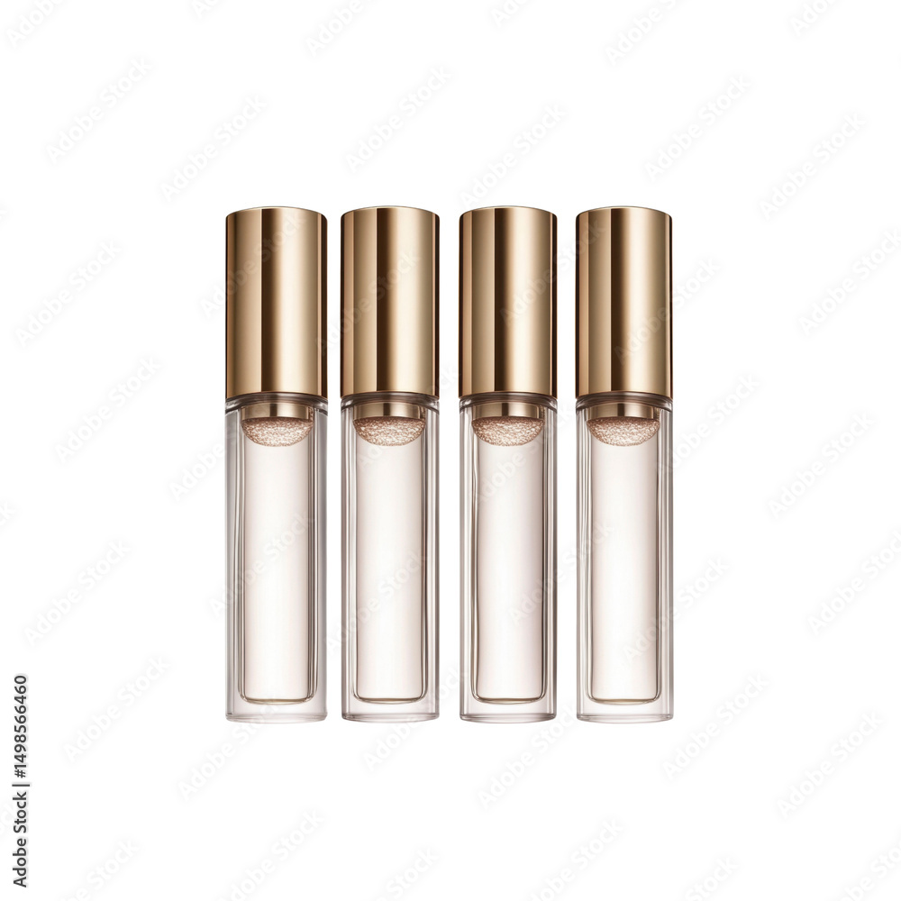 Elegant Set of Four Luxury Skincare Serums in Gold and Clear Glass Bottles Elegant Set of Four Luxury Skincare Serums in Gold and Clear Glass Bottles