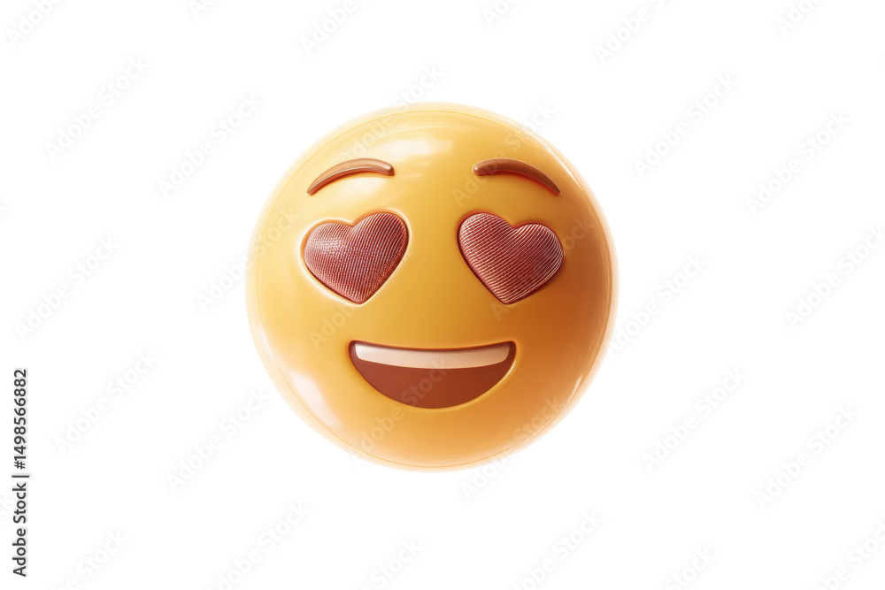 Fototapeta premium Smiling heart-eyes emoji on white background expressing love and happiness, cut out
