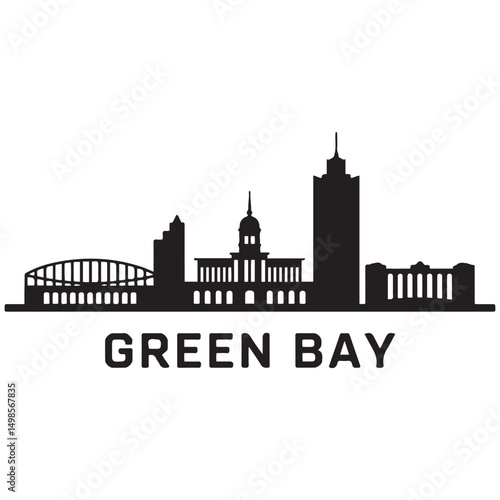 Vector Green Bay skyline. Travel Green Bay famous landmarks. Business and tourism concept for presentation, banner, web site. Vector black silhouette. with white background