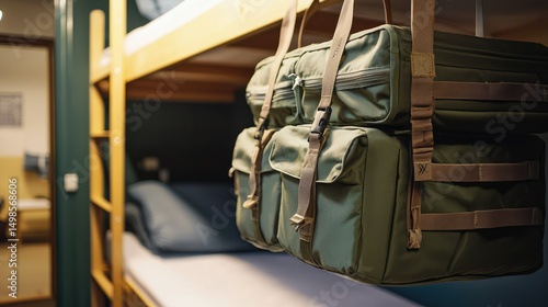 A bag with detachable compartments on a hostel bunk