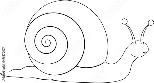 Line art snail shows a calm expression while slowly gliding across the surface