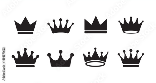 Elegant Crown Symbol Icons – Black Silhouettes