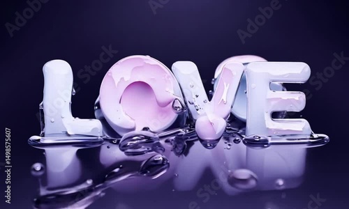 Love 3D text with neon heart animation
