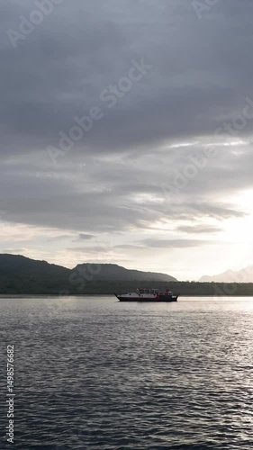 Ferry Crossing Towards Verdant Hills at Dusk
