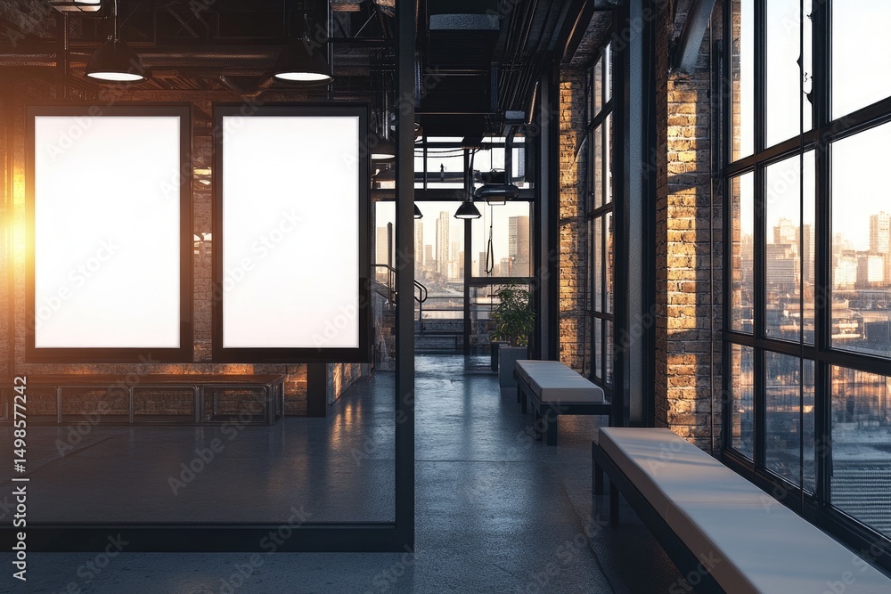 Fototapeta premium Industrial Loft with Blank Posters
